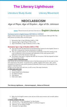 the literature study guide for neoclassism, age of dyslexism and english literature