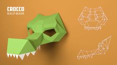 the paper mask is made to look like a dinosaur's head and mouth, with sharp teeth