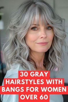 #FashionPolish
#SmartStylingTips*
#StyleUpgrades
#ChicCorrections
#DressWithPurpose
#RefinedFashionSense
#StyleGuidance
#TimelessFashionTips Medium Length Gray Hair Over 50, Bangs Over 60, Gray Hairstyles With Bangs, Long Layered Hair With Side Bangs, Grey Hair With Bangs, Gray Hairstyles, Grey Hair Over 50, Bob Haircut For Round Face, Side Bangs Hairstyles