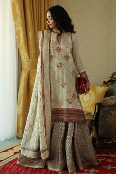 Embroidered White Gharara Kameez Pakistani Eid Dress White Gharara, Pakistani Boutique, Latest Salwar Suits, Eid Dress, Unstitched Dress Material, Eid Dresses, Lawn Suits, Embellished Dress, Fashion Shoot