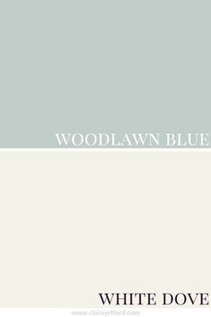 the words woodlaw blue and white dove are in two different color palettes, each with