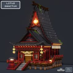 a red and white house made out of legos with the words lotus sanctum above it