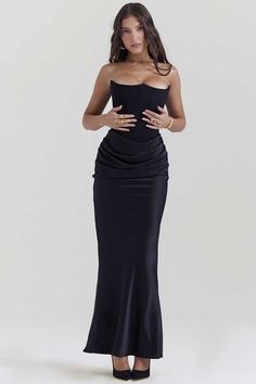 Strapless Patchwork Fishtail Maxi Dress – FancyAdd Black Strapless Bodycon Maxi Dress, Glamorous Black Strapless Maxi Dress, Sleek Black Strapless Maxi Dress, Black Fitted Floor-length Strapless Dress, Black Strapless Floor-length Evening Dress