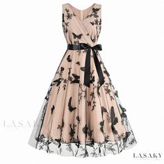 Lasaky - Vintage Butterfly Sleeveless Dress with Belt and Dressy Collar Romantic Party, Prom Dresses Boho, Fashion Romantic, Dress Tutu, Dress Homecoming, Dresses For Girls, Winter Fabric, Flower Butterfly, Butterfly Dress