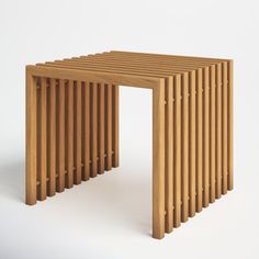 a wooden bench made out of strips of wood