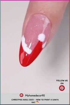 Christmas Santa Hat Nails, Santa Hat Nails Design, Christmas Hat Nails, Santa Nails Design, Christmas Nails Santa Hat, Christmas Nails Santa, Santa Hat Nails, Santa Nail Art, Christmas Nail Designs Easy