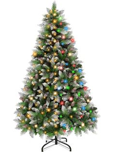 a christmas tree with lights and snow on the top is in front of a white background