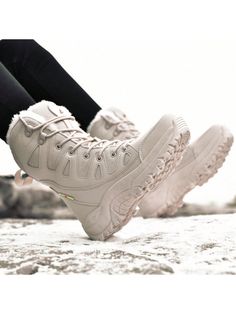 Winter High-Top Snow Boots, Women's Thick Soled Warm Casual Outdoor Shoes, Plus Size Beige         Sports & Outdoor Shoes, size features are:Bust: ,Length: ,Sleeve Length: Combat Boots For Men, Army Shoes, Combat Boots Men, Winter Schnee, Leather Combat Boots, Army Boots, Skirt And Sneakers, Mens Boots Fashion, Tactical Boots