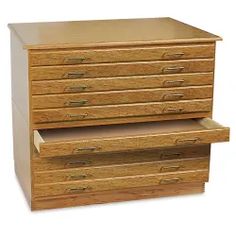 two wooden drawers stacked on top of each other with one drawer open and the other closed