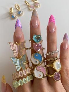 Indie Jewelry, Nail Ring, Nail Jewelry, Aesthetic Indie, Dope Jewelry, 925 Ring, Pink Enamel, Funky Jewelry, Vermeil Jewelry