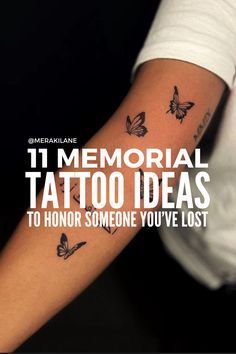 a person with tattoos on their arm and the words memorial tattoo ideas to honor someone you've lost