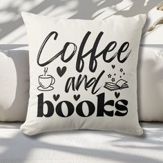 a pillow that says coffee and books on it