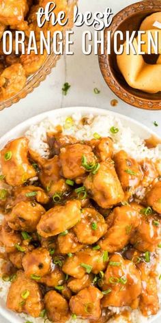 the best orange chicken is served over white rice