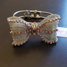 Hinged Opening, Mesh Silver-Tone Metal, And Pink Rhinestones Comprise This Fantastic Bracelet. Lion Head Bracelet, Betsey Johnson Bracelet, Horse Bracelet, Dragonfly Bracelet, Bow Fashion, Animal Print Flats, Gold Link Bracelet, Bow Bracelet, Skull Bracelet