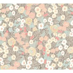 a floral wallpaper with pink and blue flowers on grey background in pastel tones