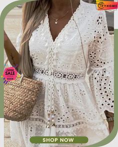 Plain Tassel V Neck Vacation Lace Hollow Out Dress Elegant V-neck Dress With Tassels, V-neck Dress With Back Tassel Tie-up For Summer, Elegant V-neck Mini Dress With Tassels, White Fringe V-neck Dress, White V-neck Dress With Fringe, Summer V-neck Dress With Fringe, Chic V-neck Mini Dress With Tassels, Spring Summer Dress With Back Tassel Tie-up, Elegant White Mini Dress With Tassels