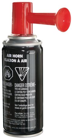 an air horn is attached to a can of fire extinguisher's spray