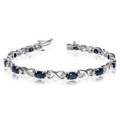 Oval Sapphire & Diamond XOXO Link Bracelet 14k White Gold 7ct - CBB86 Sparkly Bracelets, Liquid Silver, Gold Link Bracelet, Emerald Bracelet, Sterling Bracelets, Diamond Tennis Bracelet, Bracelets Gold Diamond, Stylish Bracelet, Pretty Bracelets