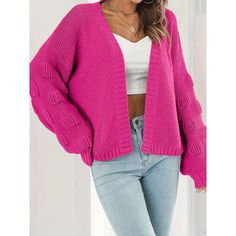 Wrap yourself in warmth and style with our Women's Chunky Sweater Cardigan. This open front cable knit sweater features beautiful lantern sleeves that add a touch of elegance to your chilly-weather wardrobe. Crafted from 100% acrylic, this cardigan is not only soft and cozy but also highly durable, making it the perfect layering piece for any occasion. Key Features: Cozy Acrylic Fabric: Made from 100% acrylic, this chunky cardigan offers exceptional warmth and comfort while remaining lightweight and breathable for all-day wear. Stylish Cable Knit Design: The classic cable knit texture enhances the cardigan's aesthetic appeal, making it a fashionable choice for both casual and dressy occasions. Elegant Lantern Sleeves: Featuring trendy lantern sleeves, this sweater adds a sophisticated touc Womens Chunky Sweater, Drop Sleeve Sweater, Chunky Sweater Cardigan, The Cardigans, Textured Knit Sweater, Perfect Cardigan, Knit Texture, Chunky Cardigan, Cardigan Outfits