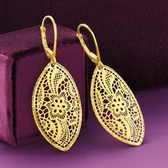 Ross-Simons - Italian 14kt Yellow Gold Pizzo-Style Marquise-Shaped Drop Earrings. Named after the Italian word for "lace," these pizzo-style drop earrings are meant for a gold lover! Crafted in Italy, the chic pair glows in floral lacework designs of textured, satin and polished 14kt yellow gold. Hanging length is 1 3/4". Leverback, 14kt yellow gold pizzo-style marquise-shaped drop earrings. Italian Word, Boot Jewelry, Fine Jewelery, Winter Sneakers, Toddler Boy Shoes, Filigree Design, Toiletry Bags, Espadrilles Wedges, Toddler Shoes