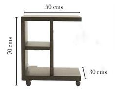 an image of a small table with wheels on the bottom and one shelf below it