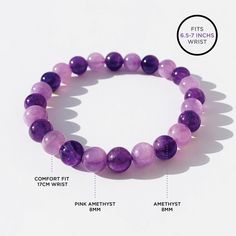 This exquisite amethyst piece is not just a jewelry accessory; it's a symbol of love, inspiration, and empowerment. The vibrant blend of pink and purple hues in the amethyst gemstone radiates positivity, while its delicate design adds a touch of elegance to any outfit. Whether you're spoiling yourself or surprising a loved one, this bracelet is the perfect way to uplift spirits and remind yourself or someone special of the incredible strength and beauty within. Embrace the joy of gifting and spr Adjustable Purple Stretch Bracelet With Natural Stones, Adjustable Spiritual Purple Stretch Bracelet, Pink Natural Stones Jewelry For Friendship, Elegant Purple Crystal Bracelet For Meditation, Elegant Purple Crystal Meditation Bracelet, Pink Amethyst Round Beads Jewelry, Pink Amethyst Bead Jewelry, Purple Gemstone Beaded Bracelets For Gift, Pink Amethyst Jewelry With Gemstone Beads