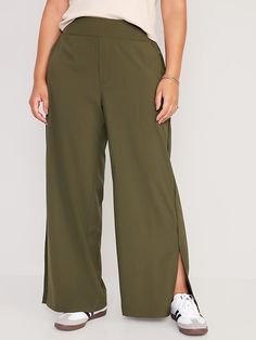 High-Waisted StretchTech Wide-Leg Pants | Old Navy Solid Bottoms With Elastic Side Panels And Loose Hips, Versatile Stretch Bottoms With Elastic Side Panels, Wide Leg Bottoms With Pull-on Style And 4-way Stretch, Versatile Stretchable Pants With Side Pockets, Versatile Solid Pants With Elastic Side Panels, Versatile Pants With Side Pockets And 4-way Stretch, High Waist Stretch Pants With Elastic Side Panels, Straight Leg Bottoms With Elastic Side Panels, Versatile Straight-leg Bottoms With Elastic Side Panels