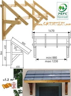 an image of a wooden structure with measurements for the top and bottom part, including roof