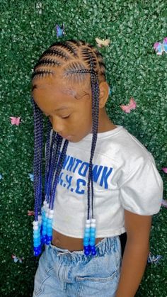 Jamie’s Instagram profile post: “Ms. Avaya i just love her 💙 #houstonfeedinbraids #houstonbraider #houstonbraidstylist #houstonbraids #houstonbraiderz #prettybraids…” Blue Braids For Kids, Little Kids Braided Hairstyles Black, River Hairstyles, Hairstyles Braids For Kids, Girls Braided Hairstyles, Cornrow Hairstyles For School, Braid Hairstyles For Kids, Baby Girl Hairstyles Curly, Black Kids Braids Hairstyles