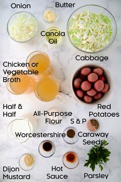 the ingredients to make cabbage soup are shown here