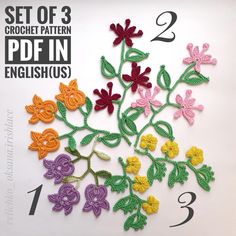 the crochet pattern includes flowers and numbers