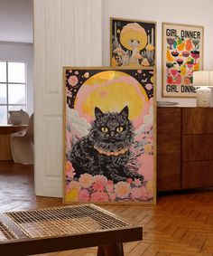 Psychedelic Cat Art, 70s Retro Psychedelic Home Decor, Psychedelic Art, 70s Decor, 70s Wall Art, Hippie Print, Black Cat Print - Etsy 70s Wall Art Paintings, 70s Inspired Art, Printed Couch, Cat Decor Bedroom, Maximalist Painting, Hippie Wall Decor, 70s Signs Wall Art, Gustav Klimt Cat Painting, Groovy Cat Art