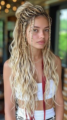 Long Hair Braiding Styles, Micro Braids On White Women, Full Hair Braided Hairstyles, Full Braided Hair, Boho Braided Hair, Tiny Braids Hairstyles, Bohemian Blonde Braids, Full Hair Braids, White Girl Braids Extensions