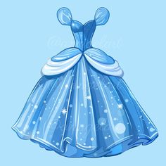 a blue dress with snowflakes and stars on the skirt is featured in this image