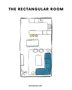 the rectangler room is shown in blue and white