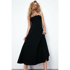 *** 1 Day Flash Sale! Tomorrow It Goes Back Up To Its Previous Price! *** Brand New With Tags, Mint Condition, Zara Dress In Size Xxl (1x, 2x) A True All-Season Dress That Is Perfect For Spring, Summer Autumn/Fall & Winter. Dress It Up As An Elegant, Fancy Dress Party Occasion, Or Dress Down With A More Casual Feel, It's Such A Classy Look However You Style It Solid Black Sleeveless With Spaghetti Straps & Halter Neck With Tie Straps That Tie In The Back. Reminiscent Of A Harness Type Of Strappi Black A-line Maxi Dress For Brunch, Black Midi Length Sundress, Black Midi Length Slip Dress, Black Midi Length Slip Dress For Casual Wear, Black Midi-length Slip Dress For Day Out, Black Midi Slip Dress By Zara, Black A-line Maxi Dress For Day Out, Zara Black Maxi Dress For Brunch, Zara Black Midi Slip Dress