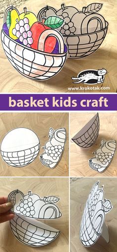 Basket – dancing kids craft +printable template Picnic Basket Crafts, Vegetable Activity For Kids, Paper Flower Basket, Craft With Paper, Paper Basket Weaving, Letter D Crafts, Vegetable Crafts, Pumpkin Lanterns, Paper Fruit