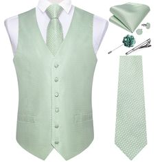 PRICES MAY VARY. 【PURCHASE CONTAINS】Silk Green Paisley Vest+Necktie+Lapel Pin+Pocket Square+Cufflinks+Tie Clip.It's Proper gift for Christmas Day, Valentine's Day, Thanksgiving Day,Father's Day, Anniversary,birthday ect 【MATERIAL and CRAFT】High quality sage green waistcoat and necktie are made from Silk. 2000 stitches jacquard woven craft, high-density fabric makes the suit vest and tie durable, non-deformed ,no pilling,no fading,and soft with a genuine look and feel. 【ELEGANT DESIGN】Jacquard wo Mens Dress Vests, Business Vest, Contrast Dress, Dress Vest, Paisley Shirt, Formal Suit, Vest And Tie, Paisley Fabric, Green Vest