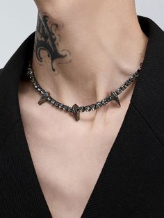 ◾️Size 42 +5 cm Punk Style Gunmetal Chain Jewelry, Rock Style Metal Jewelry For Party, Edgy Streetwear Choker Necklace, Edgy Adjustable Necklace For Streetwear, Edgy Adjustable Necklaces For Streetwear, Punk Chain Jewelry For Concerts, Punk Style Chain Jewelry For Concerts, Punk Choker Necklace For Concerts, Rock Style Metal Jewelry For Streetwear