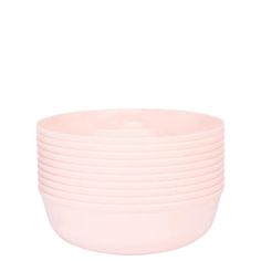 stack of pink bowls on white background