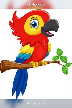 a colorful parrot sitting on a branch with leaves around it's neck and the caption freepik