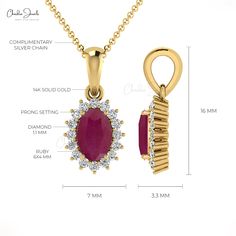 Description Specially crafted for the voguish females, this unique 6 X 4 mm oval-shaped red Ruby Pendant with a diamond halo is designed in 14k solid gold by Chordia Jewels. The oval cut ruby weighing 0. 58 carats is perfected in a 4-prong setting making the pendant a style statement. 16 pieces of l1-12/G-H diamonds with a size of 1.1 mm each and weight of 0.10 carats are used to craft the halo design around the precious ruby gemstone creating a classic and brilliant look. The 3-prong setting of Halo Design, Tourmaline Pendant, Halo Style, Ruby Pendant, Halo Pendant, Gold Halo, Ruby Gemstone, Red Ruby, Tourmaline Gemstone