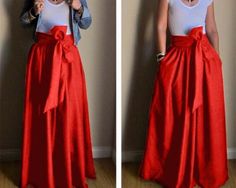 This Gorgeous Skirt is handmade and would be the perfect Bridesmaid Dress or Wedding Skirt. Deep pockets added as an asset and zipper in back for easy off-and-on. Wide sash included with belt loops at waistband, but removable. Can be made in ANY color, ANY length and ANY size. The easy to care for fabric is a Polyester / Shantung in many colors. ALL ITEMS HANDMADE BY ME IN USA Taking Measurements- Please measure to make sure it will fit you perfect Place measuring tape at waist area where you wi Long Skirt Formal, Maxi Skirt Plus Size, Skirt Bridesmaid Dresses, Red Long Skirt, Red Maxi Skirt, Pink Maxi Skirt, Perfect Bridesmaid Dress, Solid Skirt, Wedding Skirt