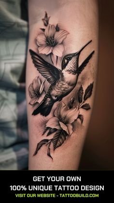 Hummingbird Tattoo Ideas: Symbolism, Designs, and Inspiration - Tattoo Build Hummingbird Mom Tattoo, Hummingbird Tattoo With Flowers Forearm, Hummingbird Tattoo Men, Hummingbird Hand Tattoo, Bird Flowers Tattoo, Color Hummingbird Tattoo, Realistic Hummingbird Tattoo, Unique Half Sleeve Tattoos For Women, Hummingbird Sleeve Tattoo