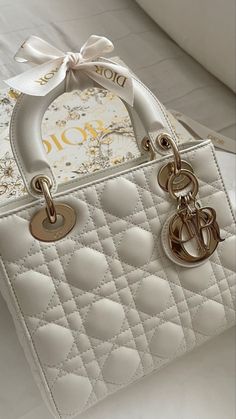 Lady Hand Bag, Lady Diana Dior Bag, Luxury Bags Dior, Christian Dior Bag Aesthetic, Christian Dior White Bag, Hand Bag Luxury, Dior Lady Bags, White Luxury Bags, Dior Aesthetic Shoes