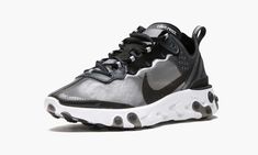 The Nike React Element 87 generated considerable buzz when it was released in the summer of 2018.  The sneaker combines Nike's comfortable React cushioning with a bold and futuristic style.  The Nike React Element 87 debuted in two colorways, including this "Anthracite" edition, featuring translucent paneling across the upper. Nike React Element 87, Jordan New, Shoes Streetwear, Futuristic Style, Stadium Goods, Nike React, Latest Sneakers, Nike Jordan, Size 13