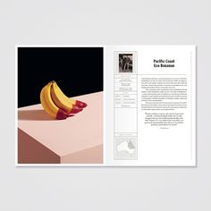 an open magazine with two bananas on it's cover and the front page is shown