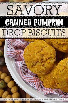 a white plate topped with pumpkin drop biscuits