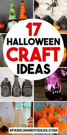 17 halloween craft ideas with pumpkins, witches and other decorations on the table in front of