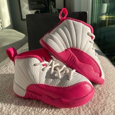 Brand New $180 On Goat Pink Jordan Shoes With Cushioned Footbed, Valentine’s Day Jordans, Pink High-top Basketball Shoes With Red Sole, Air Jordan Retro 12 Pink, Pink Lace-up Basketball Shoes With Branded Insole, Gold Basketball Shoes, Jordan Retro 10, Nike Jordan 1 Mid, Green Jordans